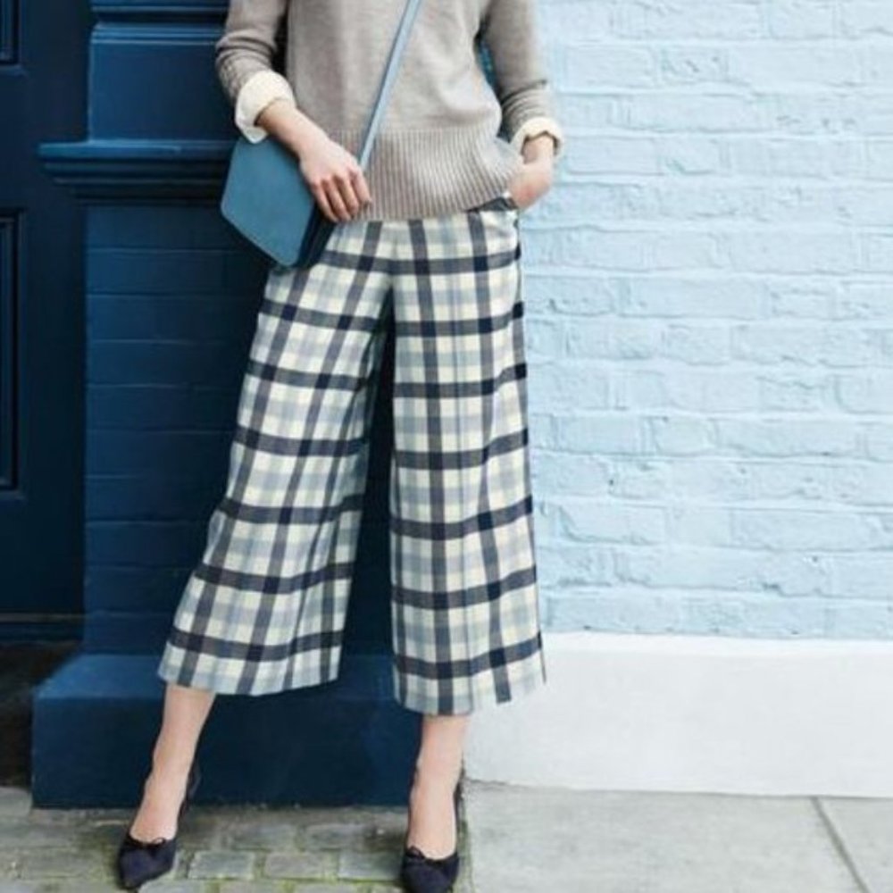 Boden Womens Wool Plaid Culottes Crop Pants, Size US 10P, UK 14P